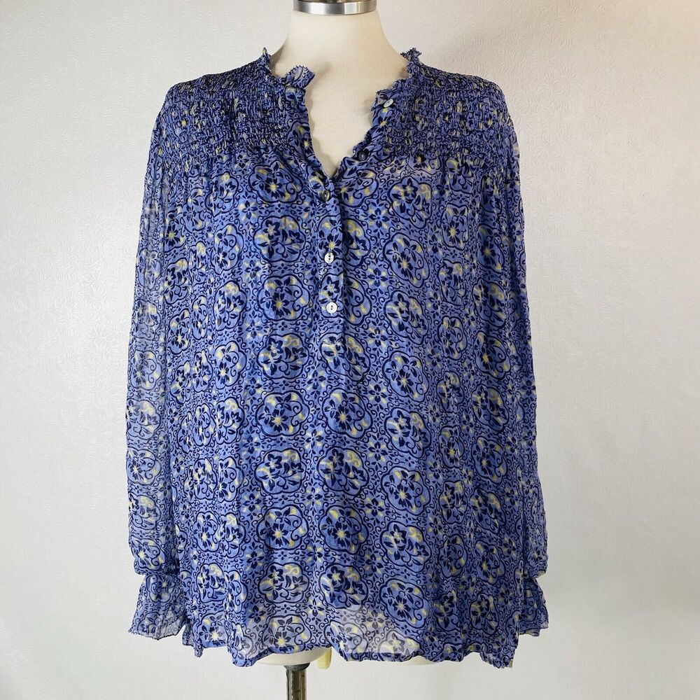 Sundance XL 2pc Blouse Set Blue Floral Overlay and Camisole